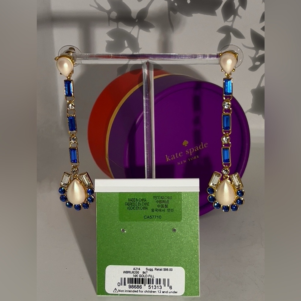 Kate Spade NY "Sunrise Cluster" Collection Chandelier Earrings Sapphire Blue - Picture 4 of 5